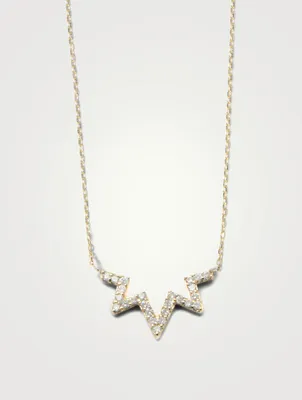 Aztec 14K Gold Starburst Rainbow Zig Zag Necklace With Diamonds