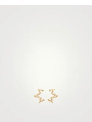 Aztec 14K Gold Starburst Zig Zag Stud Earrings With Diamonds