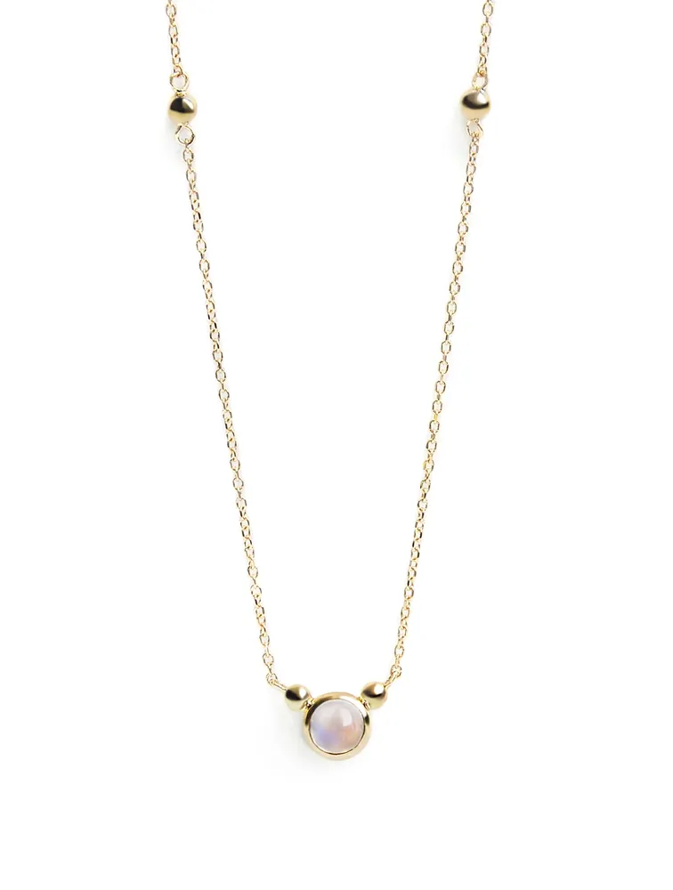 Bonheur 14K Gold Birthstone Necklace With Rainbow Moonstone