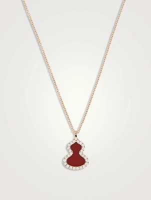 Petite Wulu 18K Rose Gold Red Agate Pendant Necklace With Diamonds