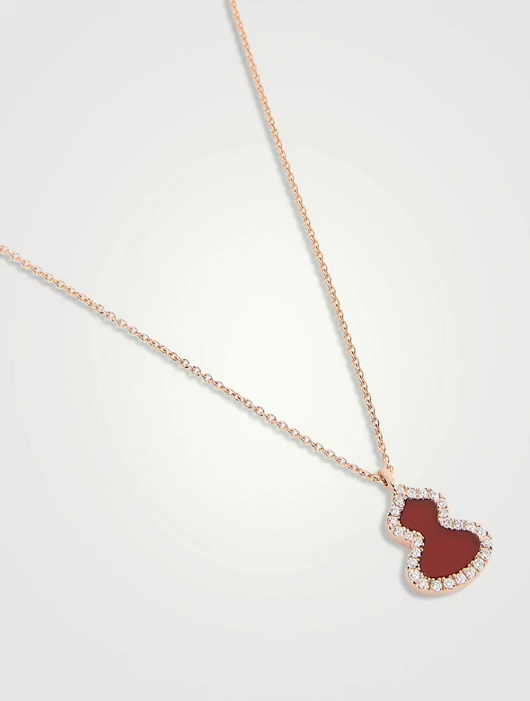 Petite Wulu 18K Rose Gold Red Agate Pendant Necklace With Diamonds