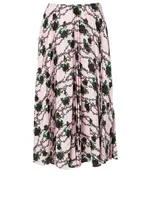 Silk Long Skirt Chain Rose Print