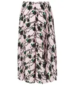 Silk Long Skirt Chain Rose Print