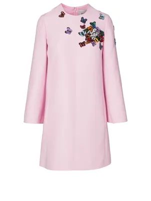 Wool And Silk Dress With Butterfly Embroidery