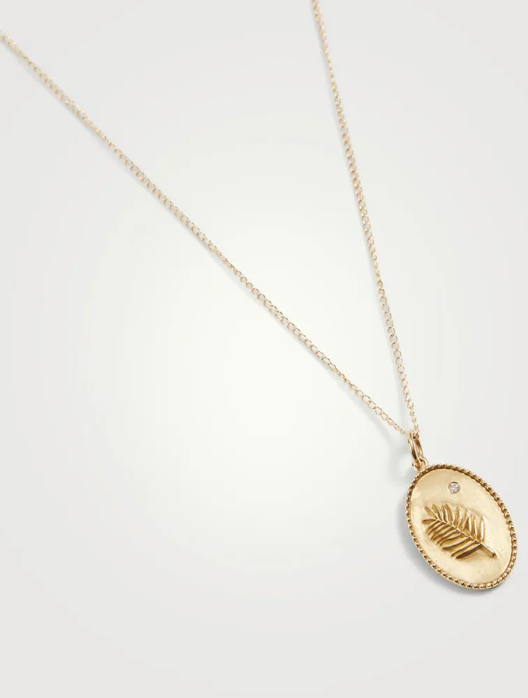 Palm Leaf 10K Gold Diamond Pendant Necklace - 18" Chain
