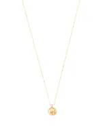 14K Gold Pearl Evil Eye Ray Coin Charm Necklace