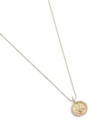 14K Gold Pearl Evil Eye Ray Coin Charm Necklace