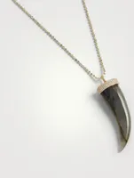 14K Gold Large Labradorite Horn Necklace With Diamonds