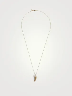 14K Gold Medium Wood Horn Necklace With Diamonds