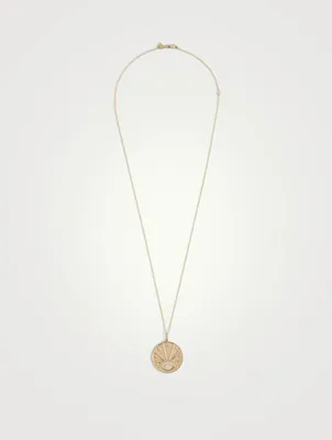 14K Gold Evil Eye Luck Coin Necklace With Diamonds