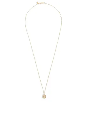 14K Gold Small Marquis Eye Coin Charm Necklace With Diamonds