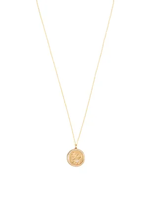 14K Gold Luck And Protection Coin Charm Necklace With Diamonds