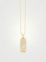 14K Gold Luck And Protection Cartouche Charm Necklace With Diamonds