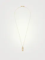 14K Gold Luck And Protection Cartouche Charm Necklace With Diamonds