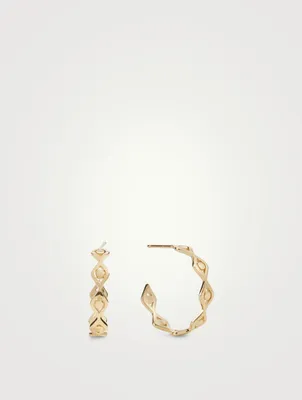 14K Gold Small Evil Eye Link Hoop Earrings