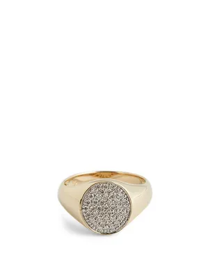 14K Gold Small Signet Ring With Diamonds