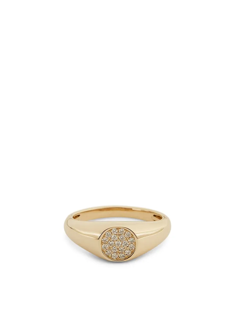 14K Gold Mini Signet Ring With Diamonds