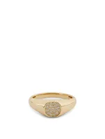 14K Gold Mini Signet Ring With Diamonds