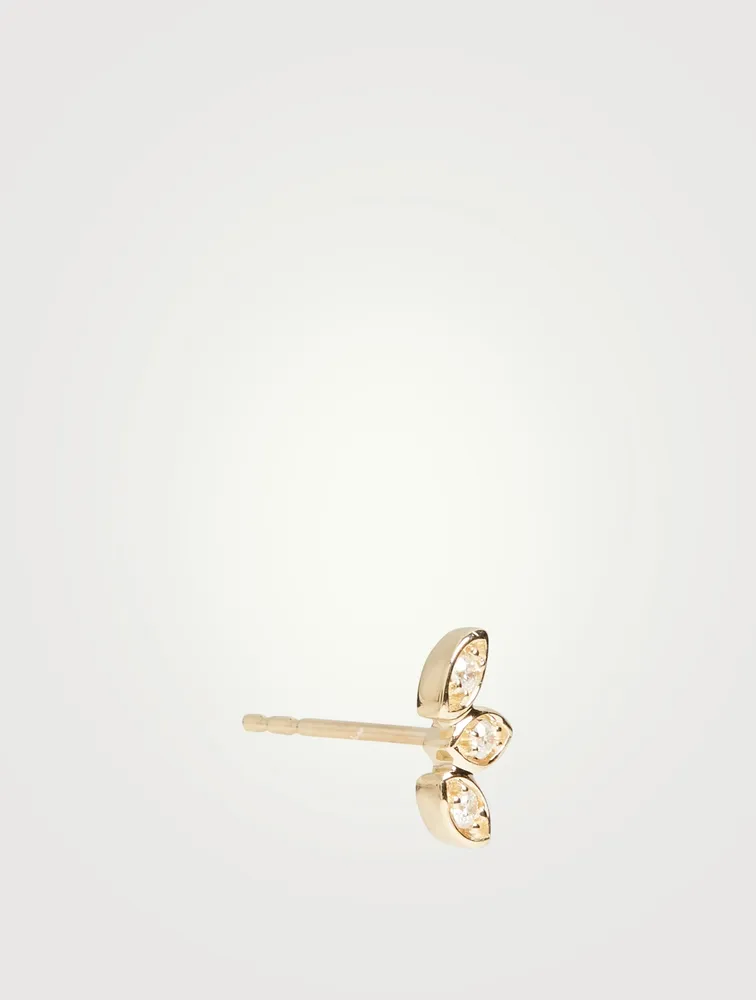 14K Gold Marquis Trio Stud Earring With Diamonds