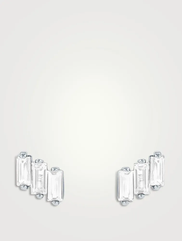 Amalfi 14K White Gold Triple Baguette White Topaz Stud Earrings