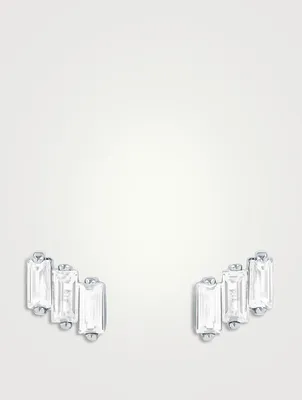 Amalfi 14K White Gold Triple Baguette White Topaz Stud Earrings