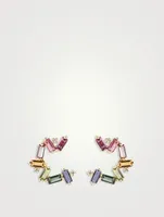 Amalfi 14K Gold Burst Rainbow Sideways Mini Hoop Earrings With Diamonds