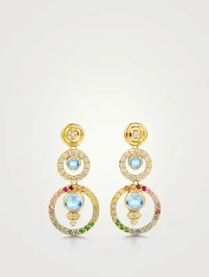 18K Gold Celestial Triple Orbit Tolomeo Earrings With Multicolour Stones