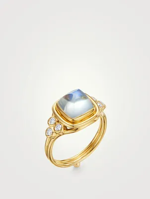 18K Gold Classic Collina Ring With Blue Moonstone And Diamonds