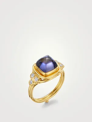 18K Gold Classic Collina Ring With Iolite And Diamond