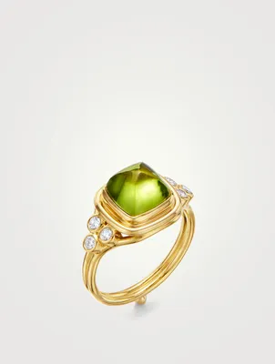 18K Gold Classic Collina Ring With Peridot And Diamonds