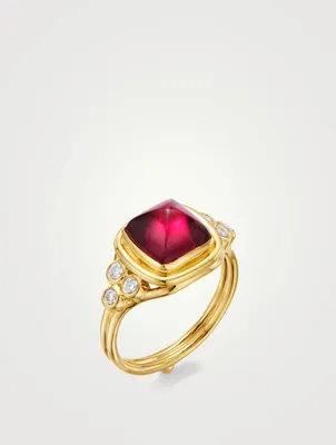 18K Gold Classic Collina Ring With Rubellite And Diamond