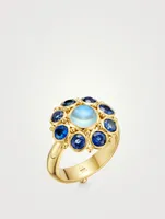 18K Gold Stella Ring With Blue Sapphire And Blue Moonstoone