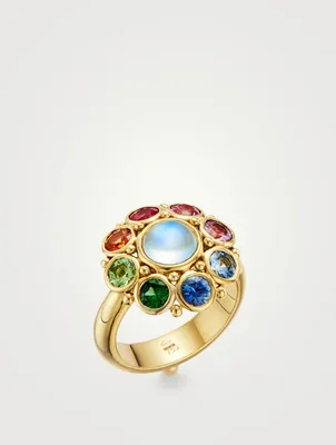 18K Gold Stella Ring With Blue Moonstone And Multicolour Stones