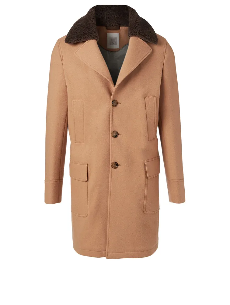 Wool And Cashmere Coat With Shearling Collar