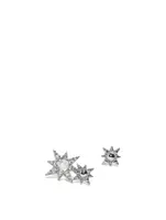 Mini Aztec Sterling Silver Double Starburst Stud Earrings With Topaz And White Sapphires