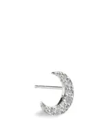 Large Aztec Sterling Silver Crescent Moon Stud Earrings With White Sapphires