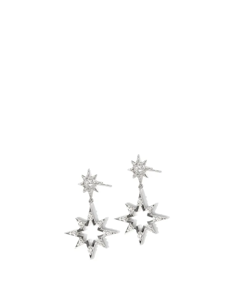 Aztec Sterling Silver Hollow Star Earrings With Topaz And White Sapphires