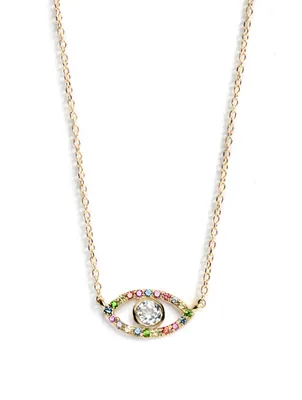 Classique 14K Gold Pavé Evil Eye Necklace With Multicolour Sapphires