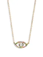 Classique 14K Gold Pavé Evil Eye Necklace With Multicolour Sapphires