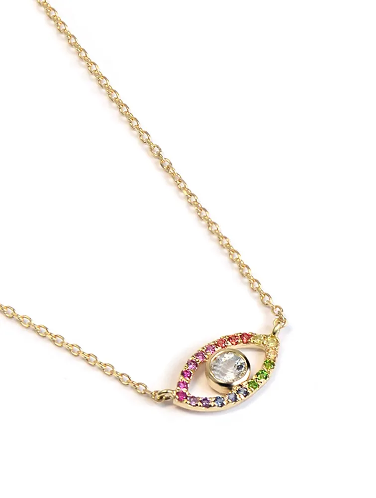 Classique 14K Gold Pavé Evil Eye Necklace With Multicolour Sapphires