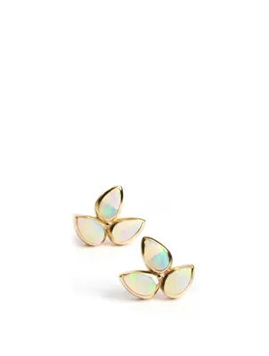 Bouquet 14K Gold Fleur de Lis Stud Earrings With Australian Opal