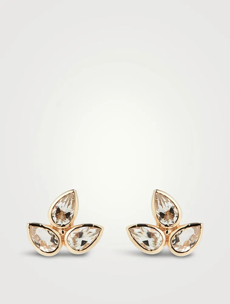 Bouquet 14K Gold Fleur de Lis Stud Earrings With White Topaz