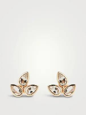 Bouquet 14K Gold Fleur de Lis Stud Earrings With White Topaz