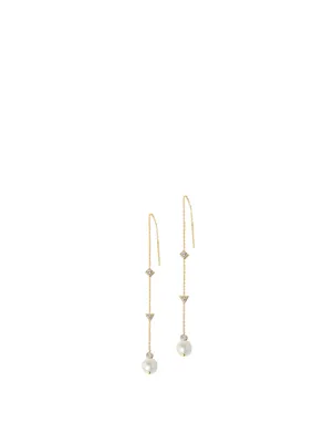 Cléo 14K Gold Pearl Chain Earrings With Pearls And Diamonds