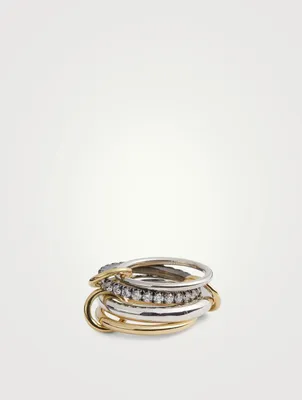 Janssen 18K Gold And Sterling Silver Stacked Ring With Diamonds