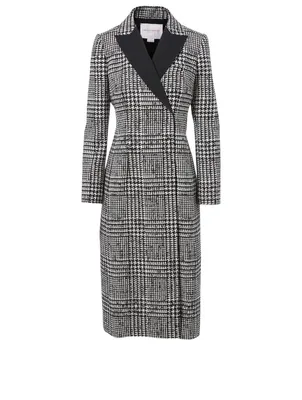 Cashmere And Silk Long Coat Plaid Print
