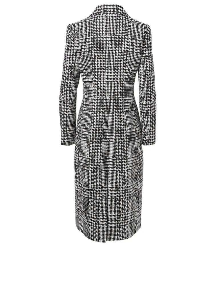 Cashmere And Silk Long Coat Plaid Print