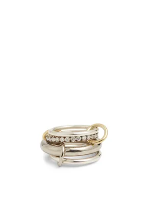 Luna BG 18K Gold And Silver Linked Ring With Diamonds