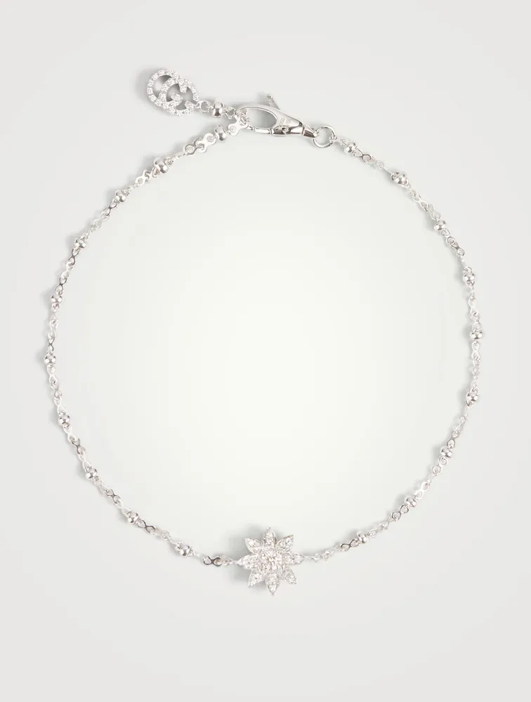 18K White Gold Flower Bracelet With Diamonds