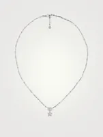 Flower And Double G 18K White Gold Necklace With Diamonds